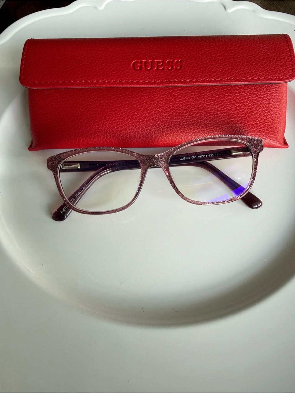 GUESS Women's Red Glitter Cat-Eye Glasses with Red Case